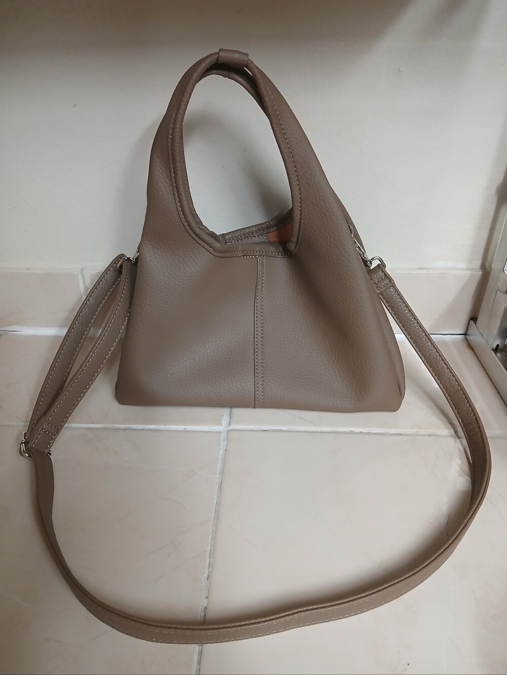Taupe Leatherette Shoulder Bag with Removable Strap